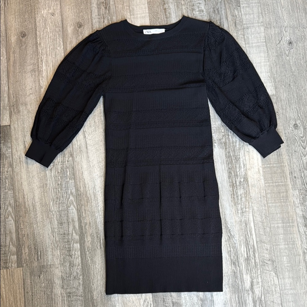 Zara Black Sheath Dress with Bishop Sleeves